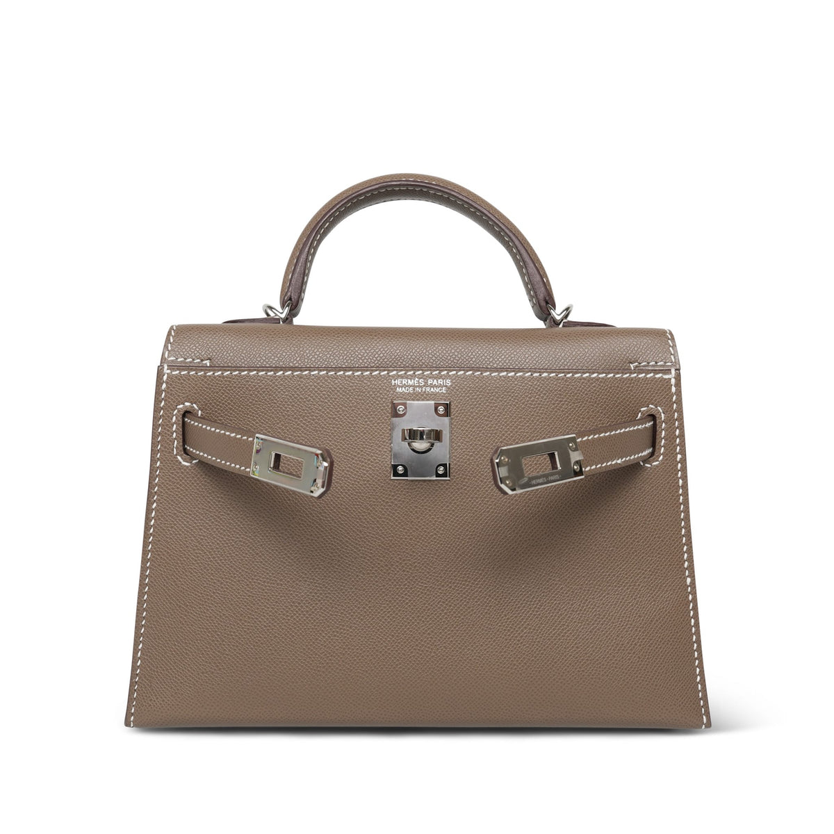 Mini Kelly Sellier Etoupe Epsom Palladium Plated B Stamp