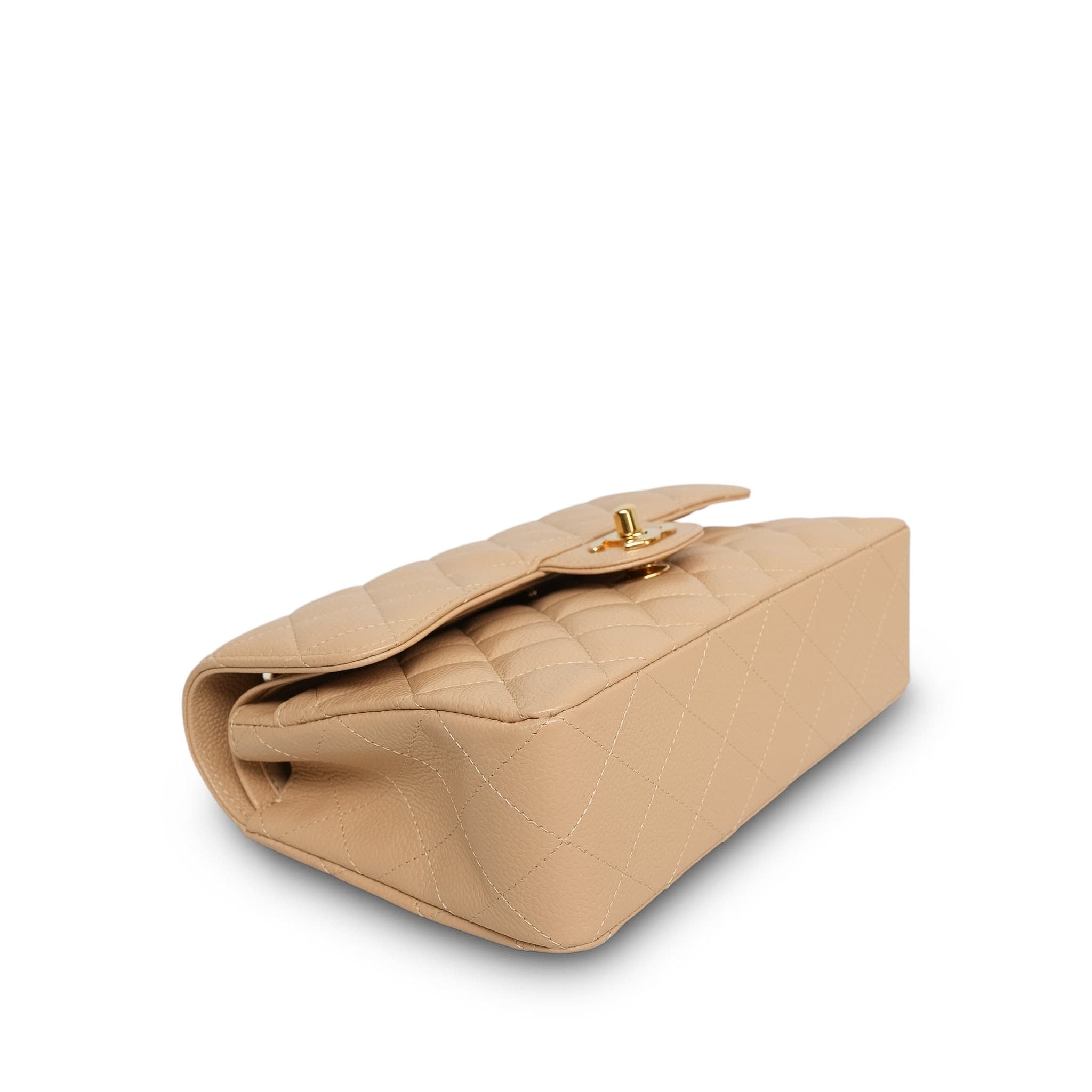 Product image 7 of 15: Beige Clair Caviar Quilted Double Flap Small Gold HW