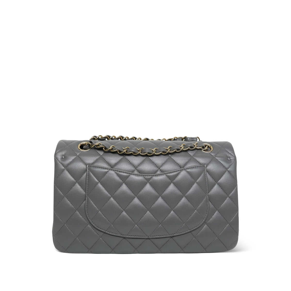 Grey Lambskin Quilted Classic Flap Medium Light Gold Hardware