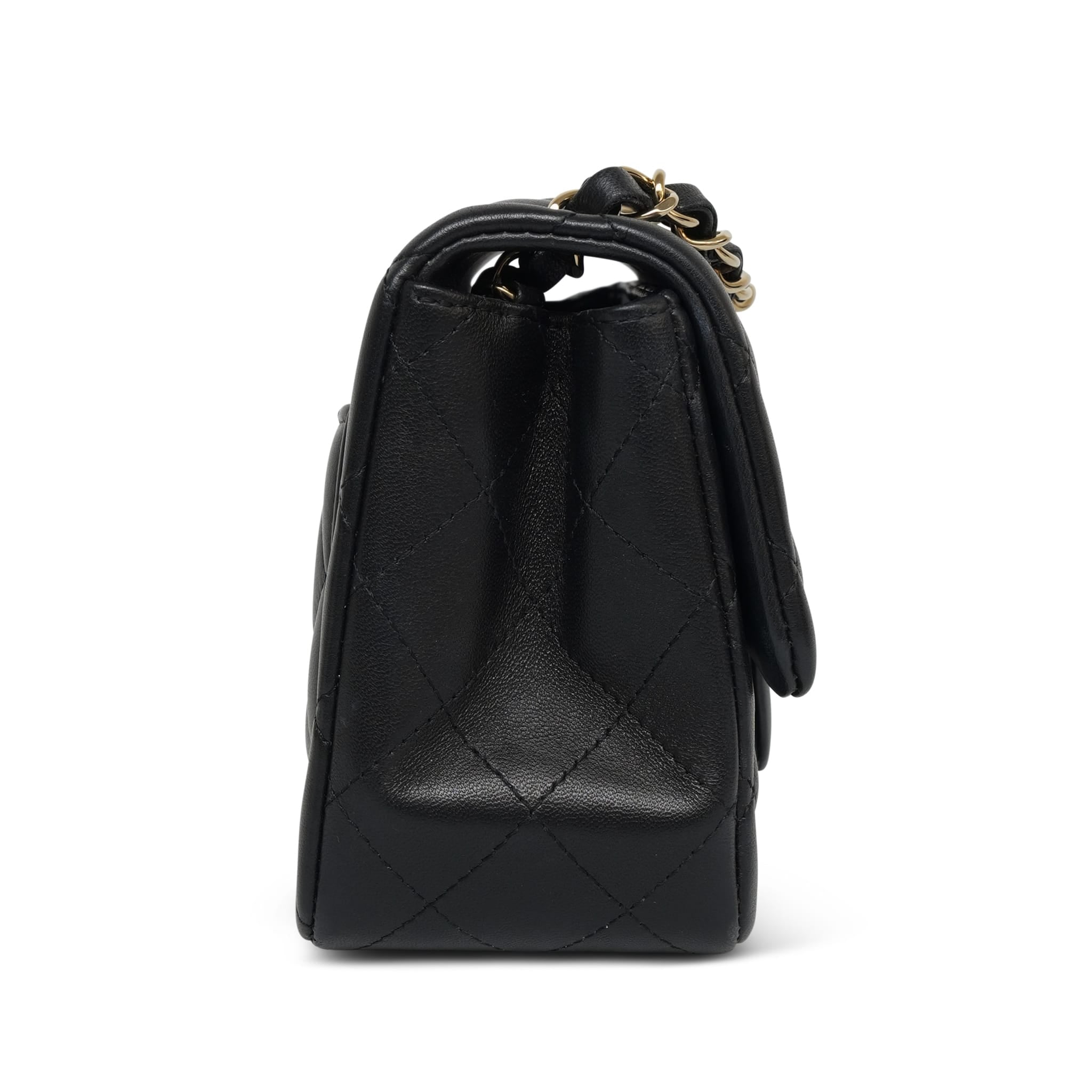 Product image 4 of 21: Black Lambskin Quilted Square Flap Mini Light Gold Hardware