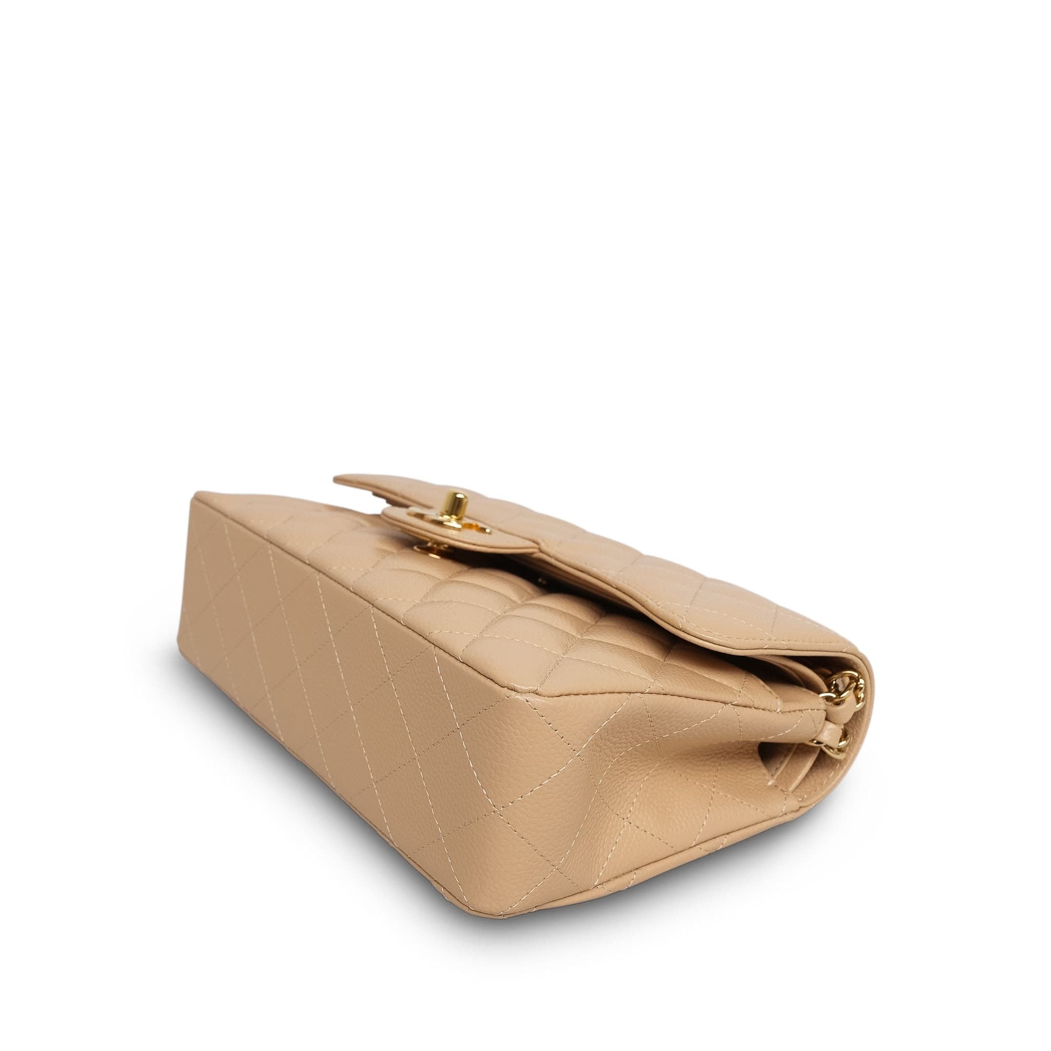 Product image 8 of 15: Beige Clair Caviar Quilted Double Flap Small Gold HW