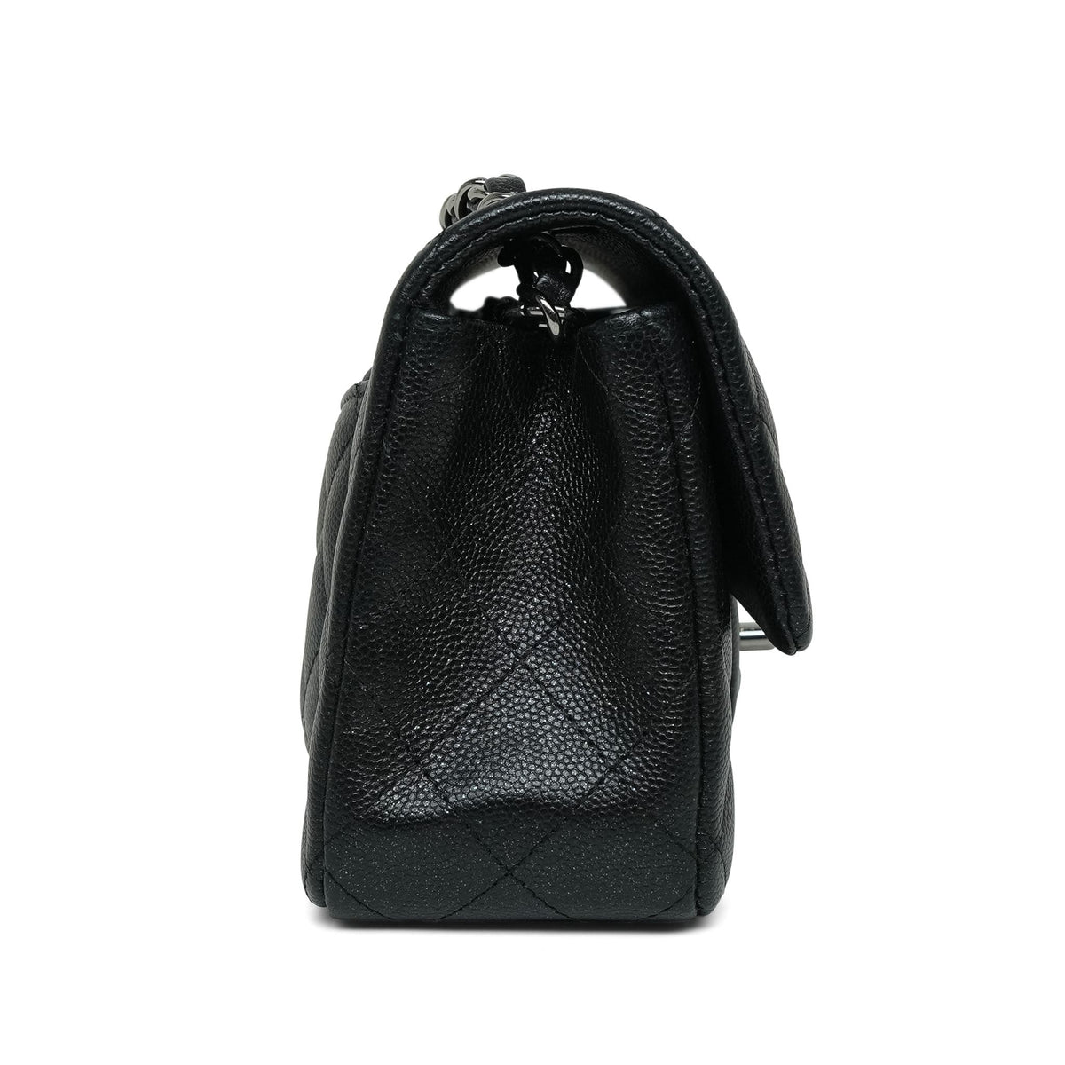 18C Black Glittery Caviar Quilted Rectangular Flap Mini