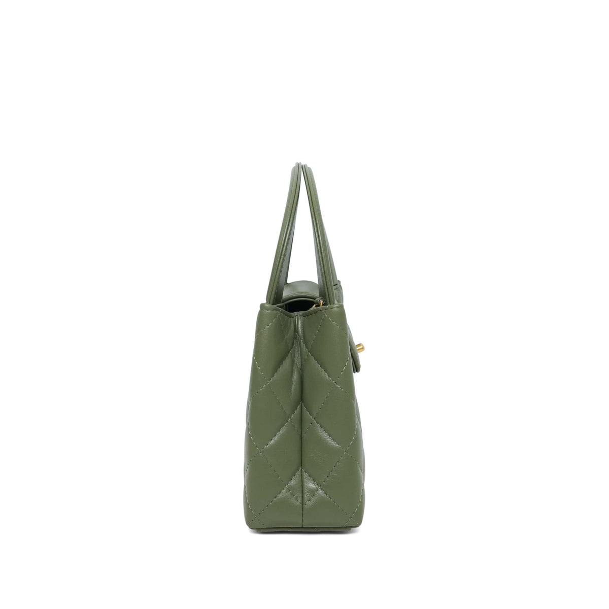 Dark Green Lambskin Quilted Kelly Shopper Aged Gold Hardware