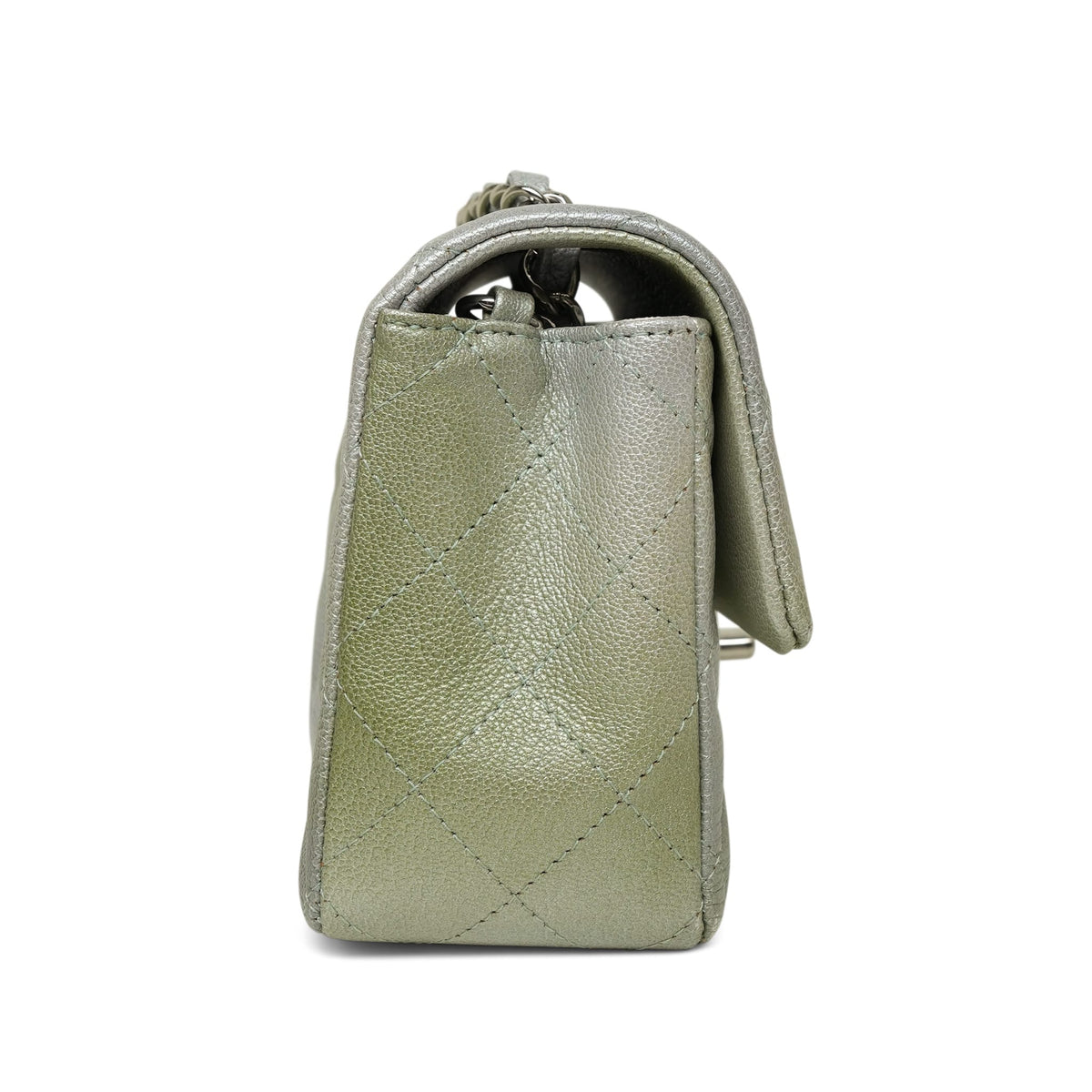 22C Metallic Green Ombre Goatskin Quilted Mini Rectangular Flap Silver Hardware