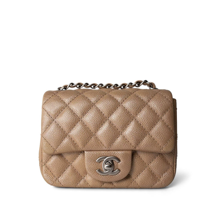 Caviar Chevron Quilted Mini Square Flap Blue