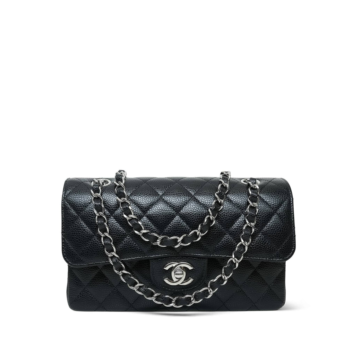 Black Caviar Quilted Double Flap Small SHW