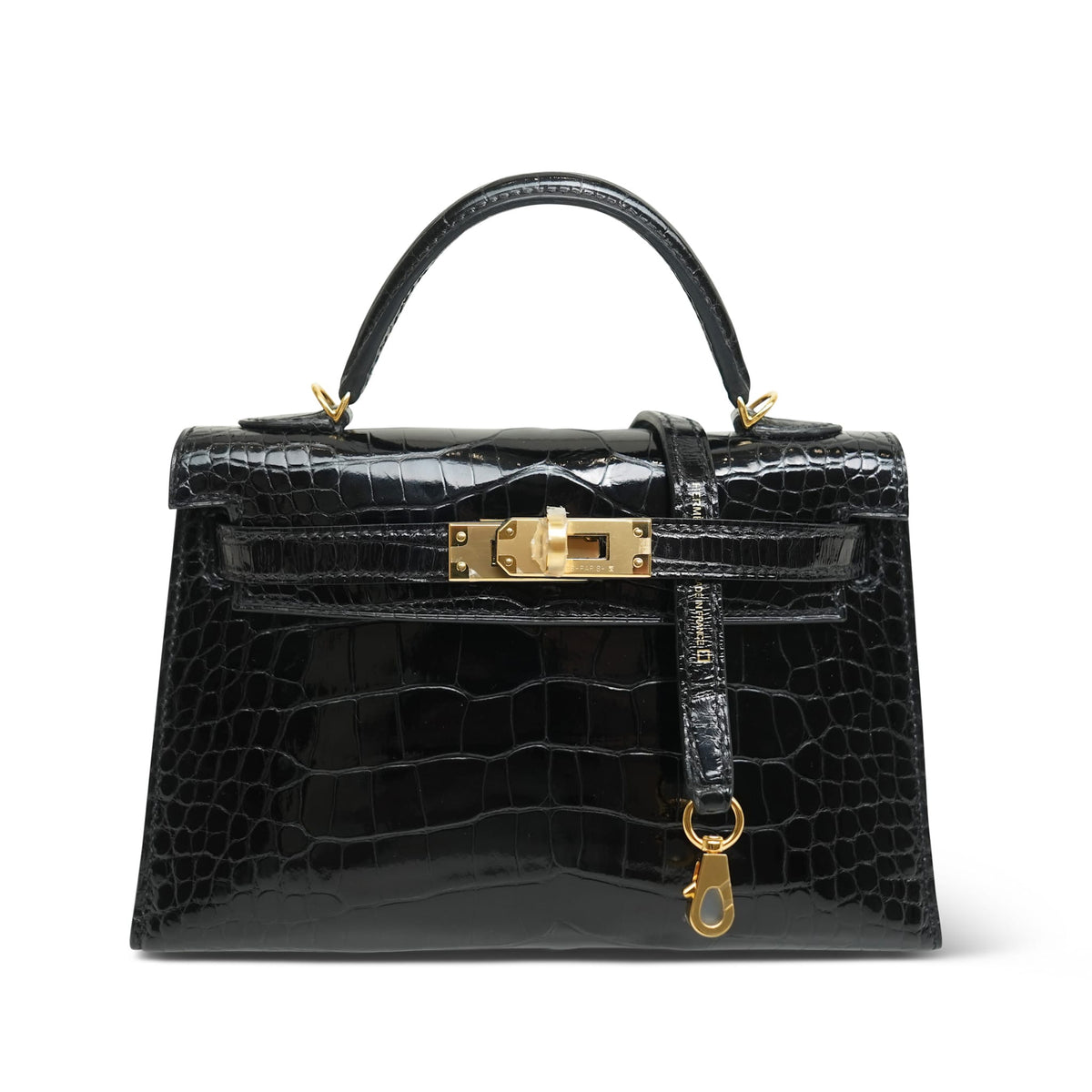 Mini Kelly Sellier Black Missippian Alligator Gold Plated U Stamp