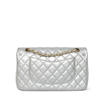 Product image 5 of 28: Silver Metallic Calfskin Quilted Classic Flap Medium Aged Gold Hardware