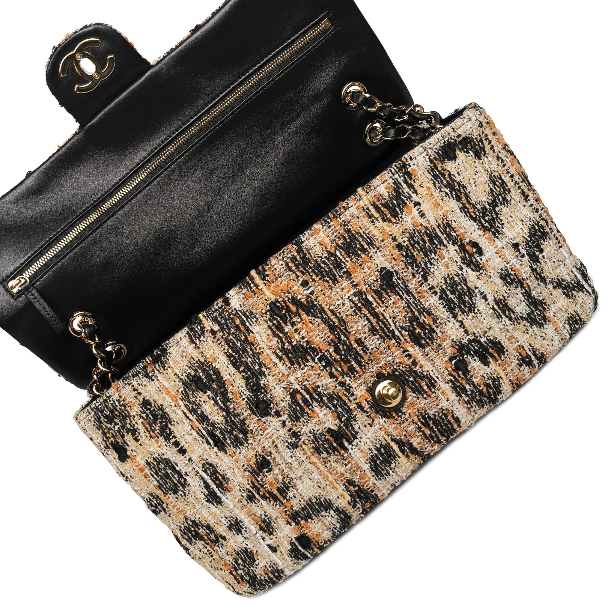 Product image 13 of 13: Leopard Print Tweed Souplissimo Maxi Flap Small Light Gold Hardware