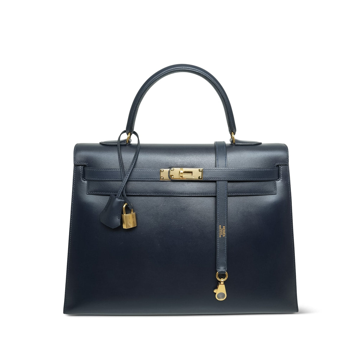 Kelly 35 Navy Box Calfskin Gold Plated W Circle Stamp