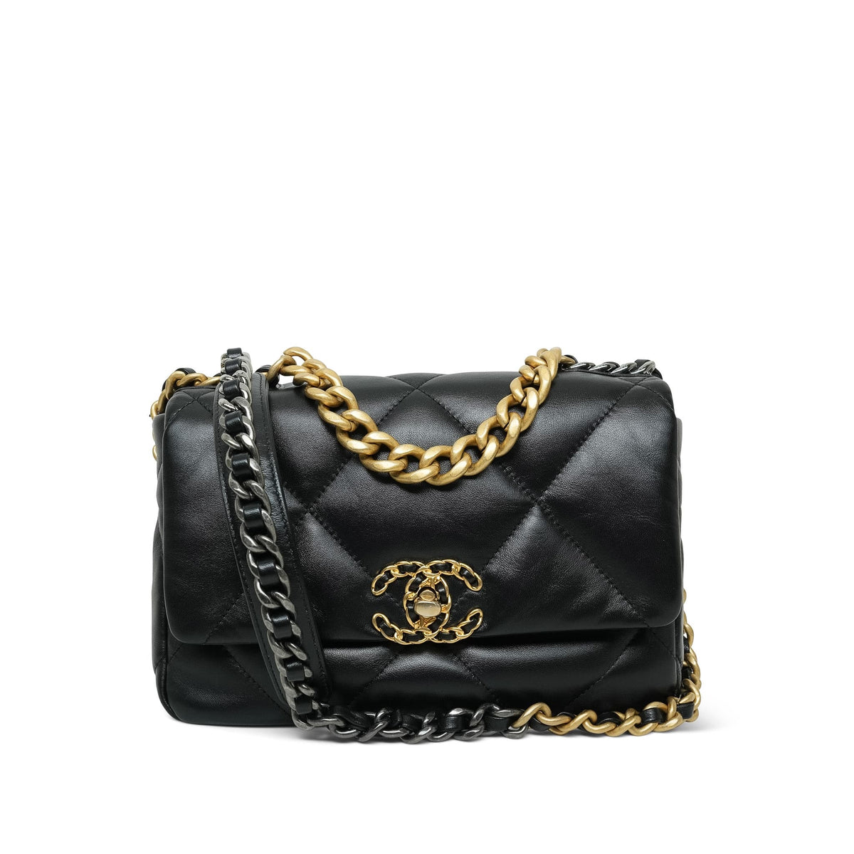 22K Black Lambskin Quilted Small 19 Flap MHW