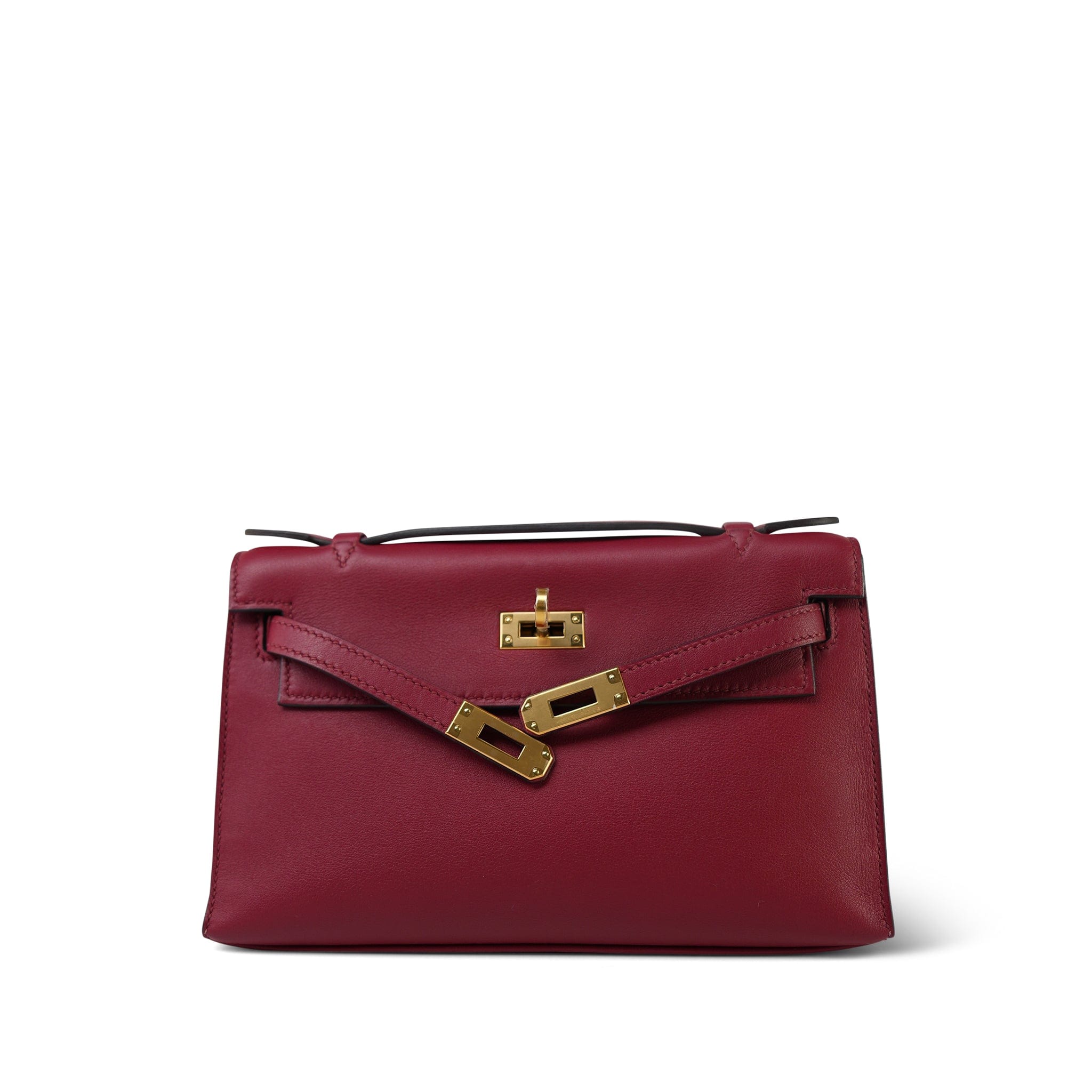 Kelly Pochette Rouge Grenat Swift Gold Plated X Stamp – REDELUXE