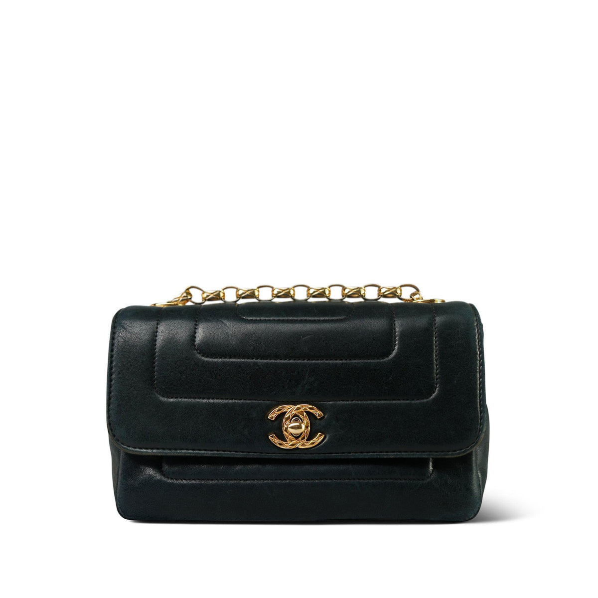 Vintage Black Lambskin Quilted Mini Border Single Flap Bag Gold Hardware