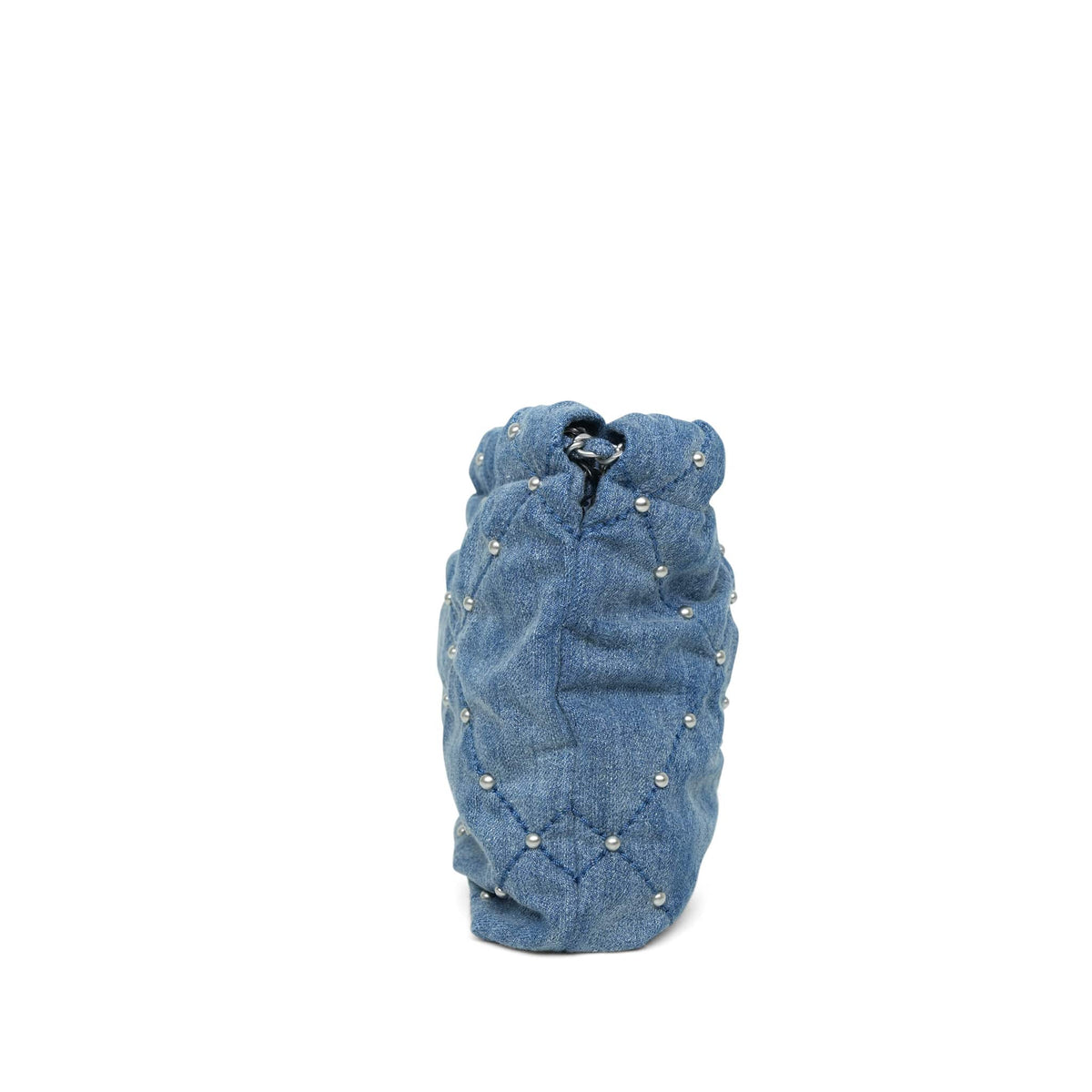 Blue Denim Quilted Studded Mini 22 Hobo Bag Aged Silver Hardware