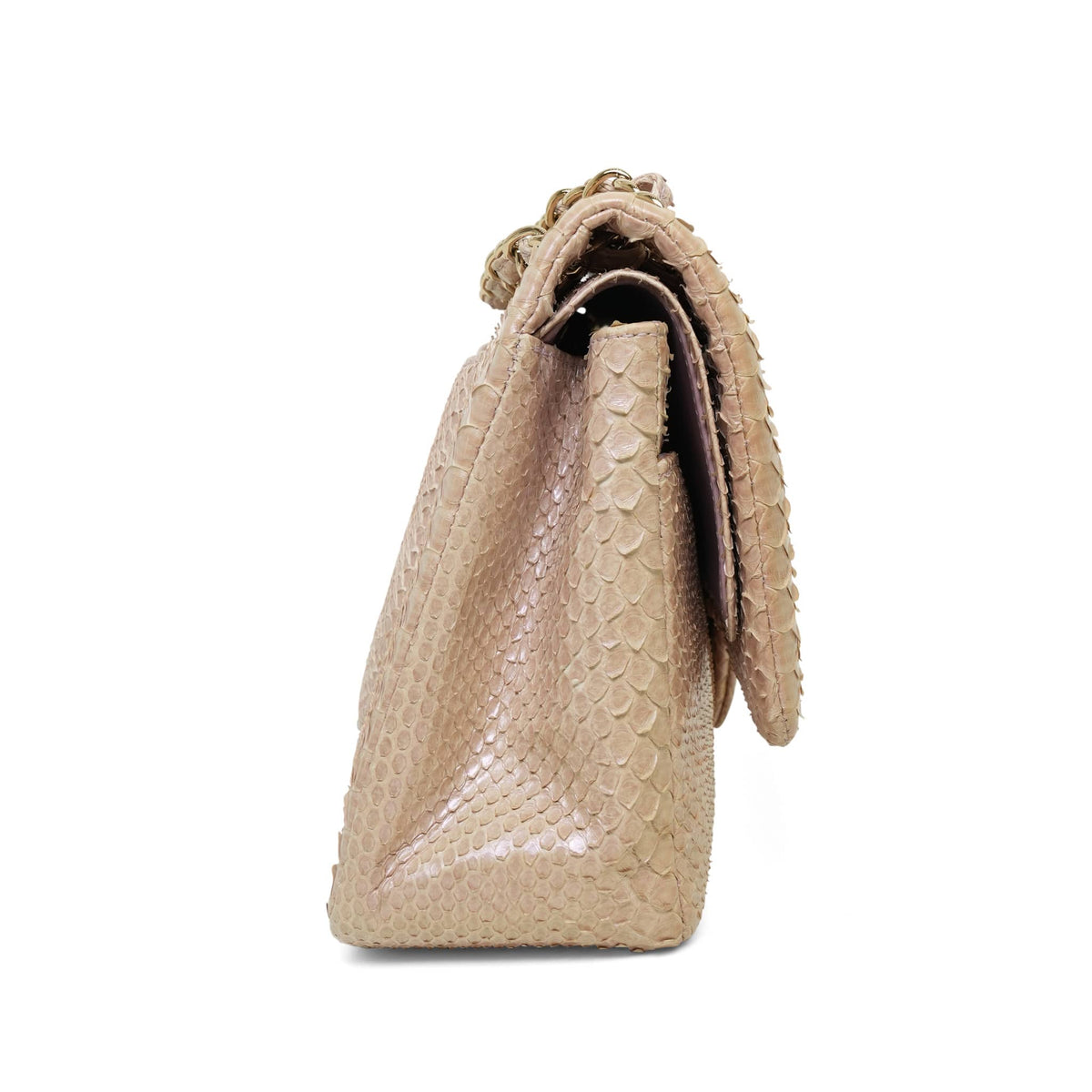 Iridescent Light Pink Python Classic Flap Jumbo Light Gold Hardware