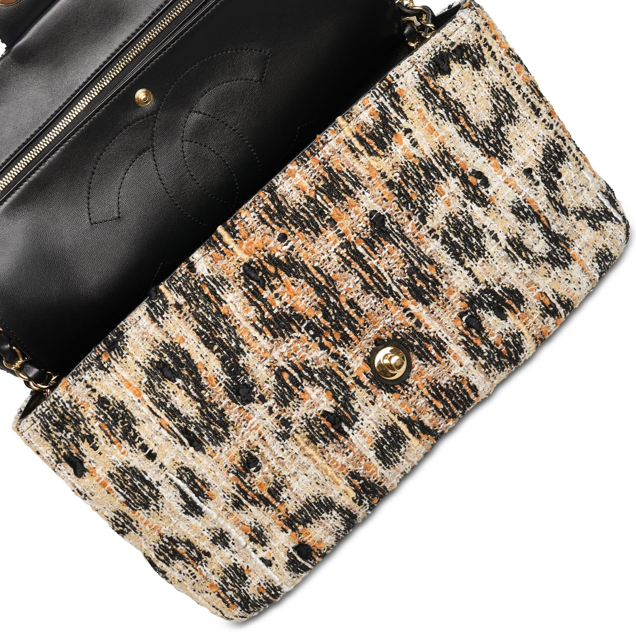 Product image 12 of 13: Leopard Print Tweed Souplissimo Maxi Flap Small Light Gold Hardware