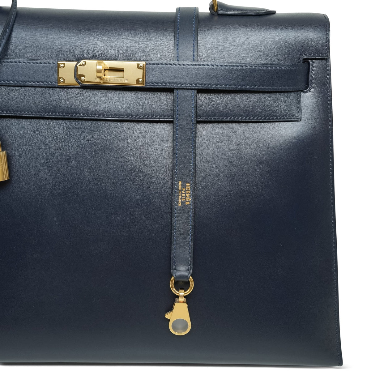 Kelly 35 Navy Box Calfskin Gold Plated W Circle Stamp