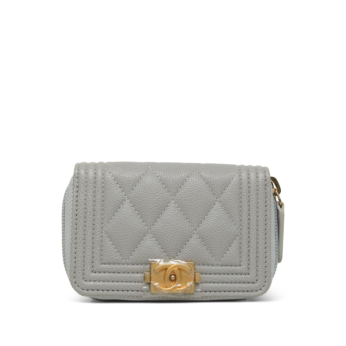 Light Grey Caviar Quilted Boy Zip Coin Purse AGHW