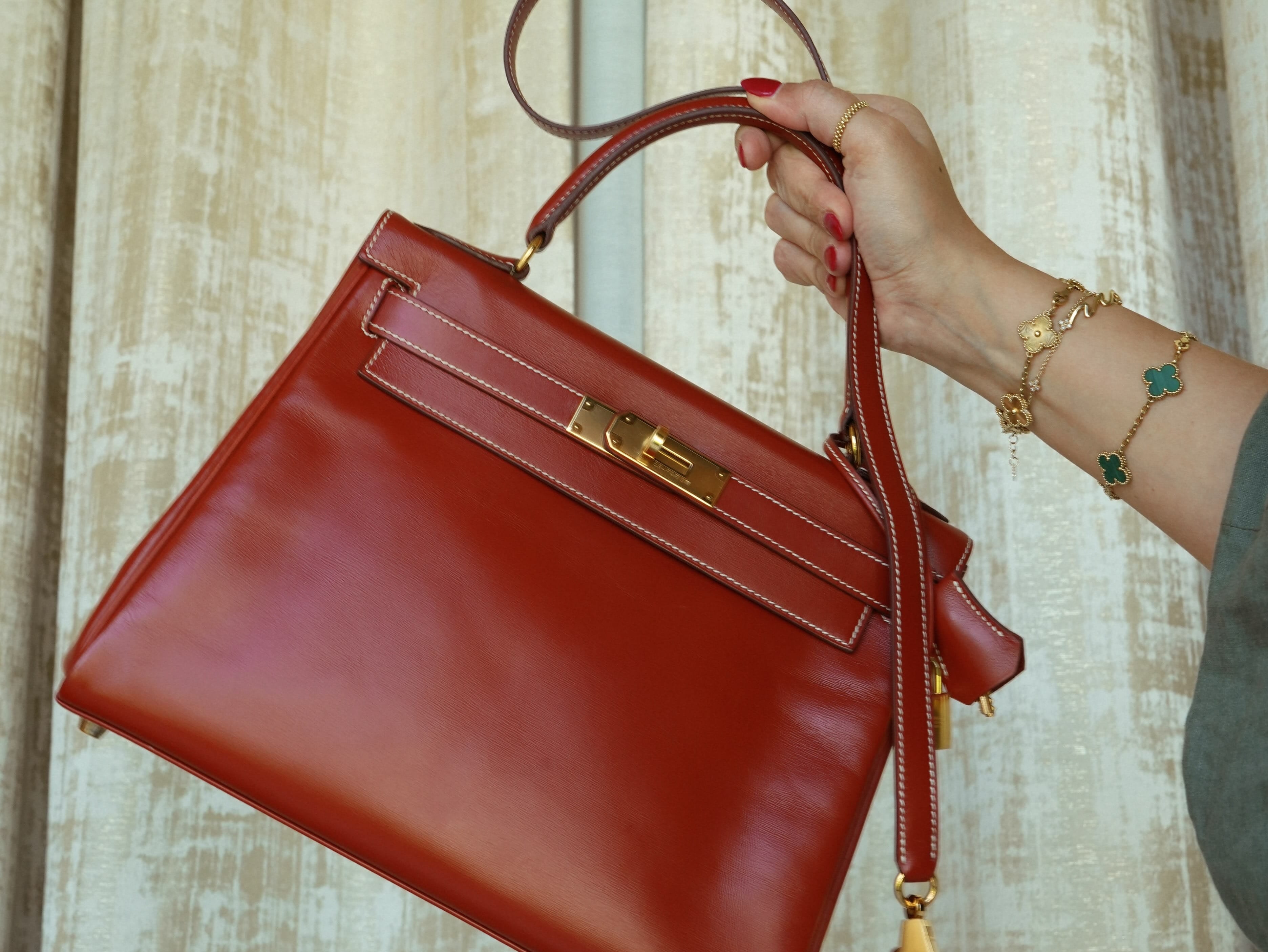 Kelly Retourne 28 Brique Box Calfskin Gold Plated X Circle