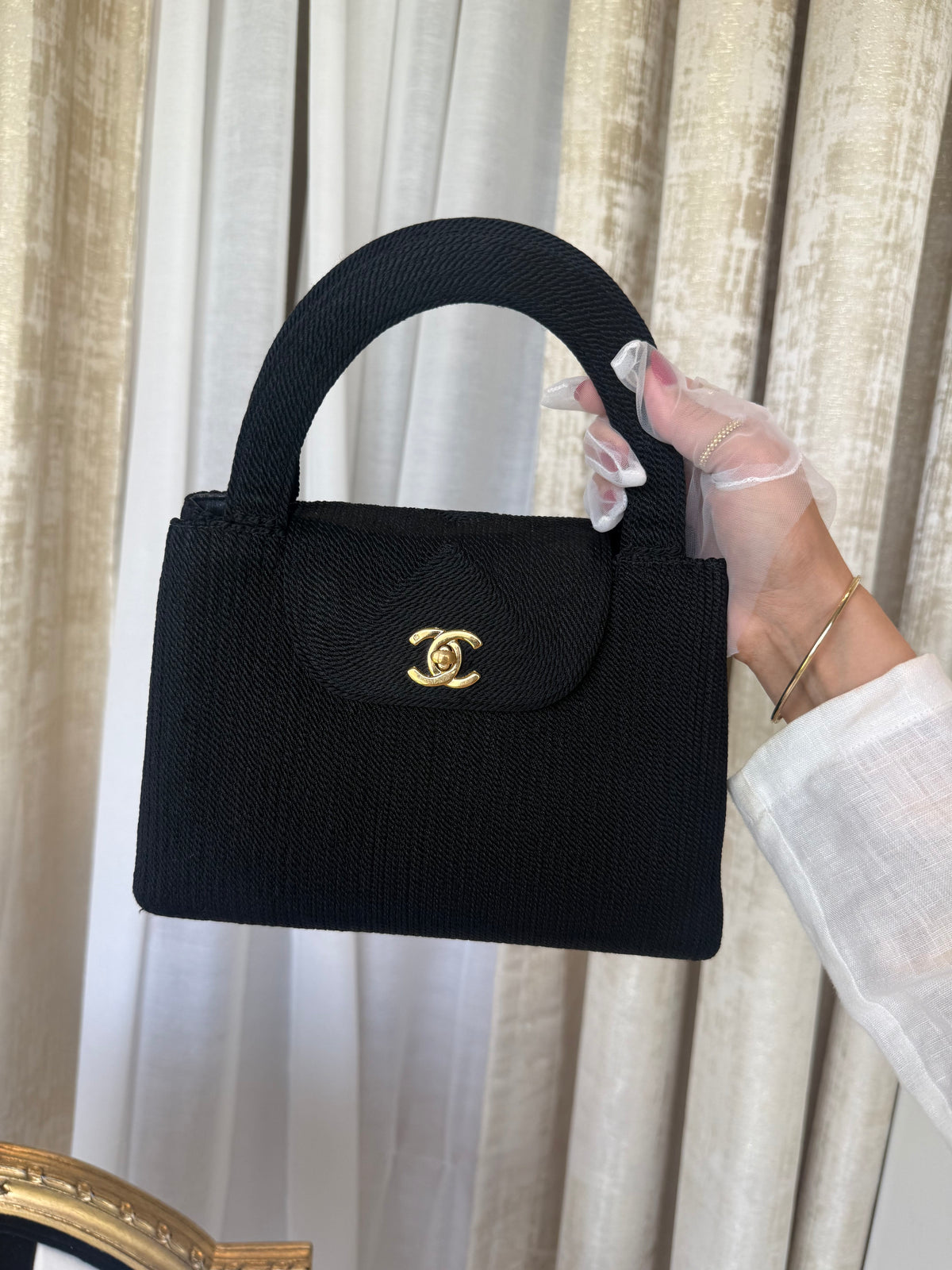 Black Rope Woven Kelly Shopper Large Gold Hardware