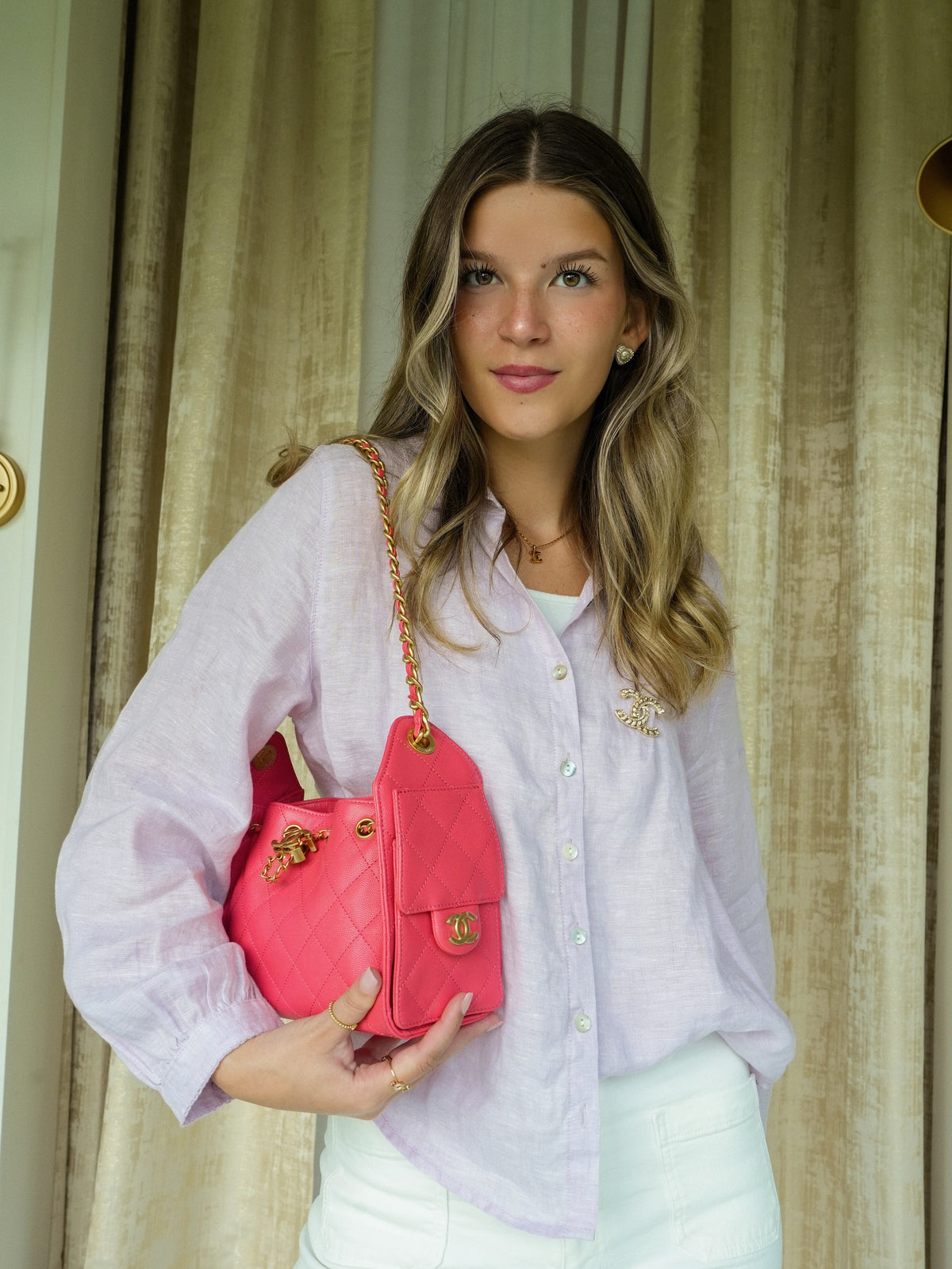 26C Coral Caviar Quilted 25 Hobo Bag Mini Aged Gold Hardware