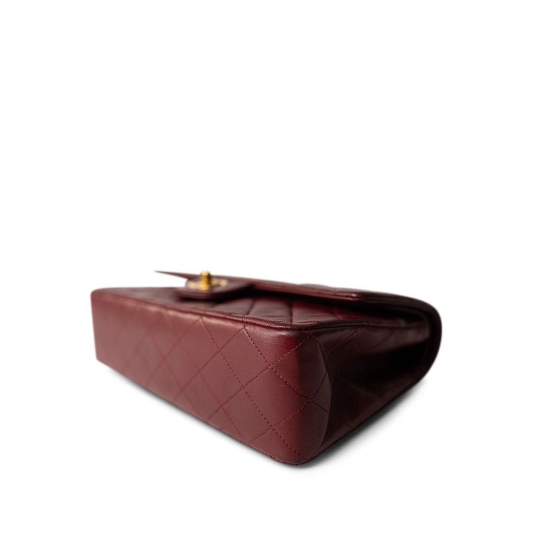 MINI RECTANGLE FLAP BAG 20CM BURGUNDY LAMBSKIN GOLD HARDWARE