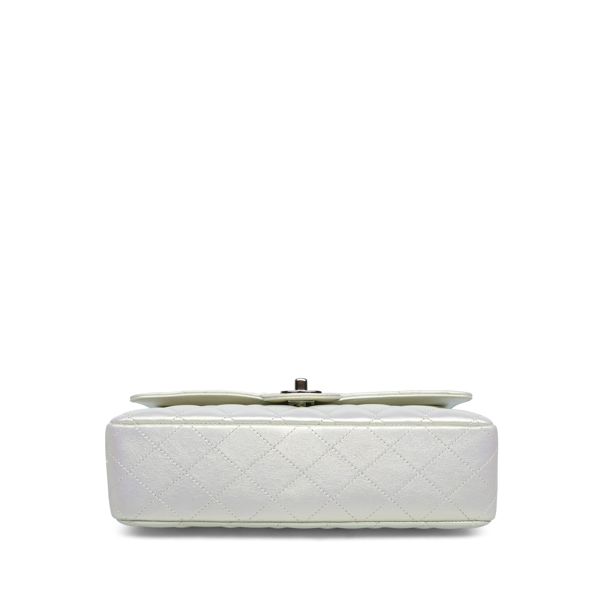 Product image 8 of 16: 20B White Iridescent Calfskin Quilted Classic Flap Medium Light Gold Hardware