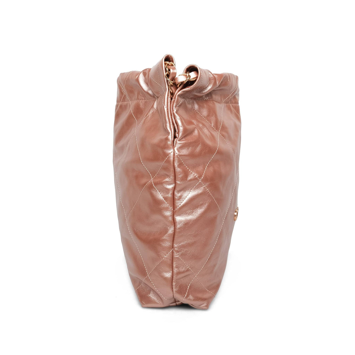 Pink Metallic Crumpled Calfskin Quilted 22 Hobo Bag Small Rose Gold Hardware
