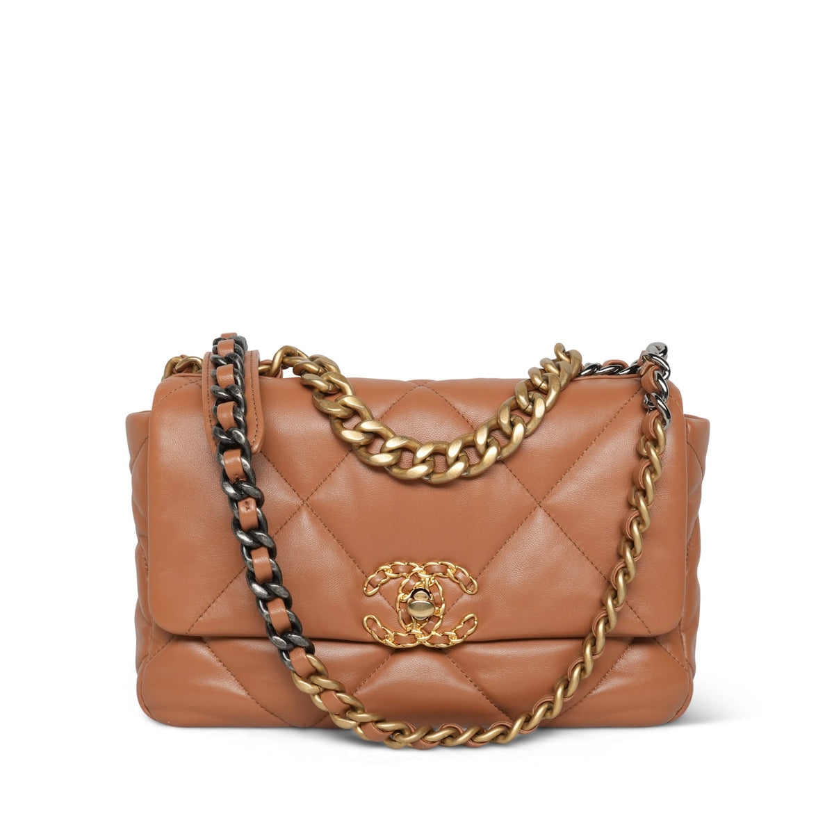 22A Caramel/Brown Lambskin Quilted 19 Flap Small MHW