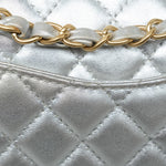 Product image 7 of 28: Silver Metallic Calfskin Quilted Classic Flap Medium Aged Gold Hardware