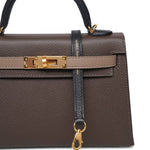 Product image 2 of 15: Mini Kelly Sellier Tri-Color Ecorce Etoupe Black Epsom Gold Plated B Stamp