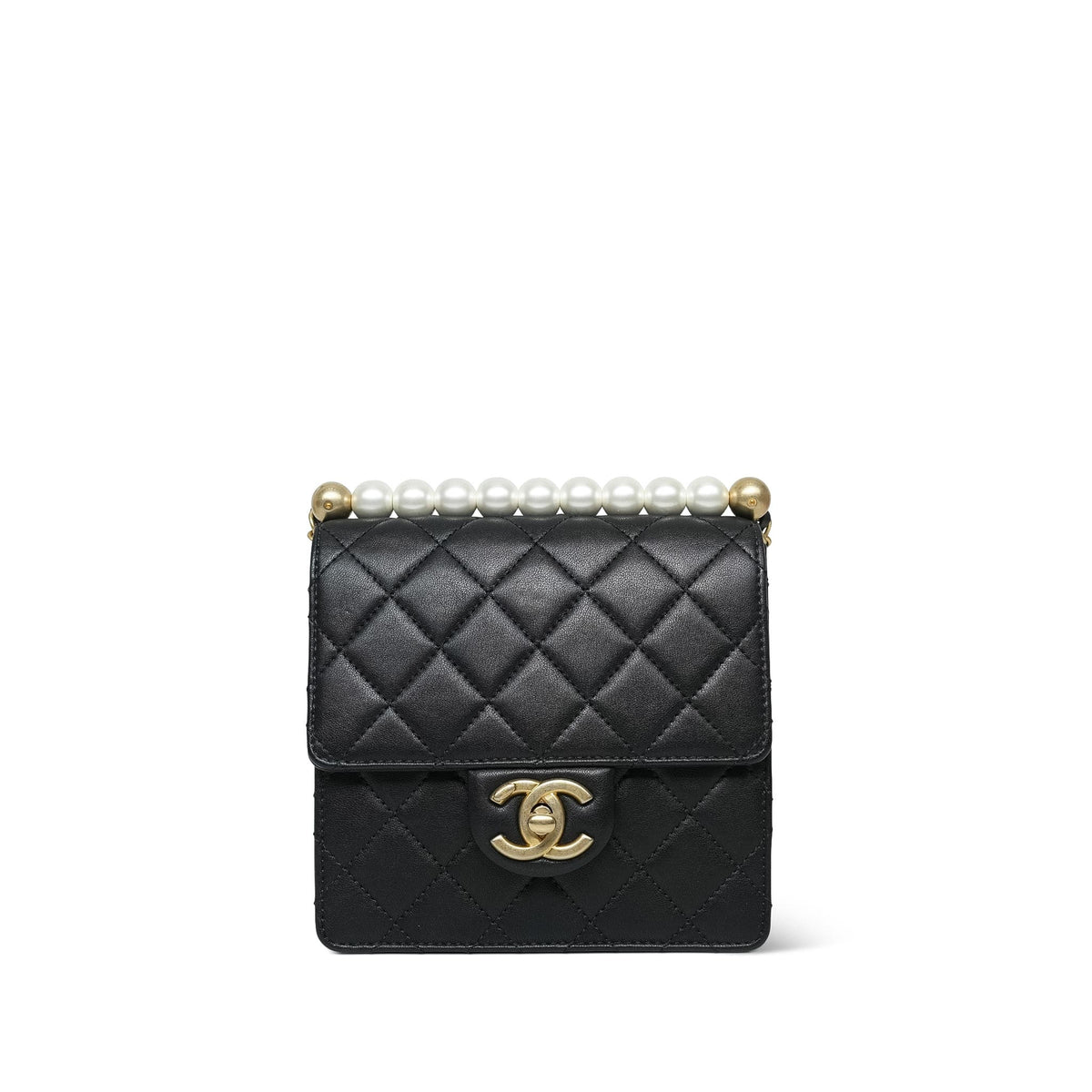 19S Black Lambskin Quilted Chic Pearls Flap Bag AGHW