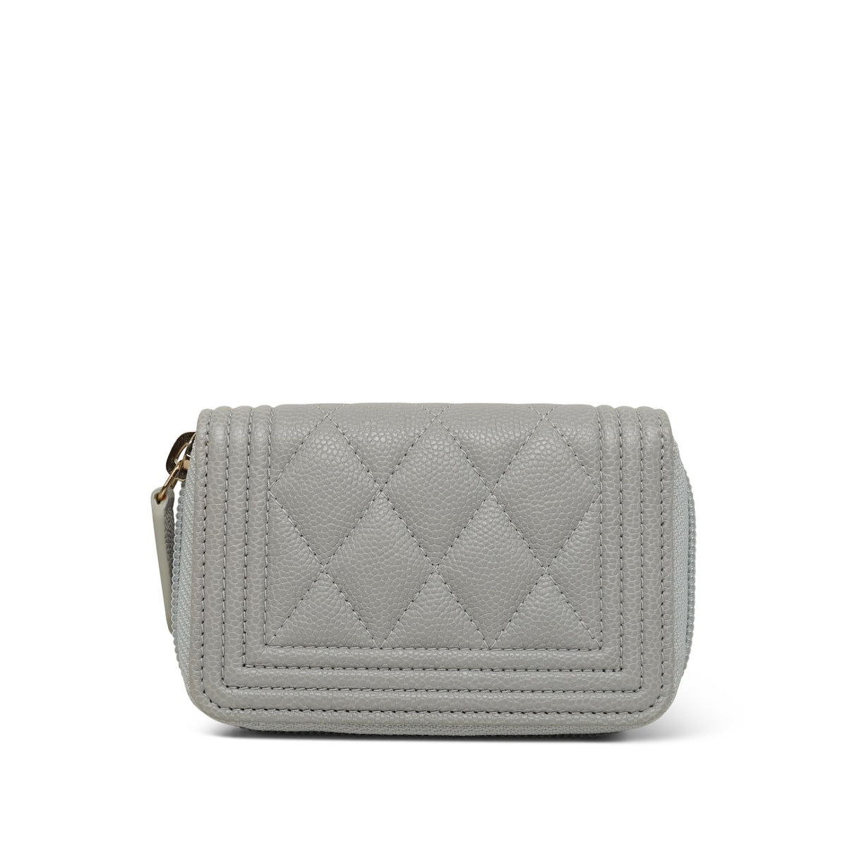 Light Grey Caviar Quilted Boy Zip Coin Purse AGHW