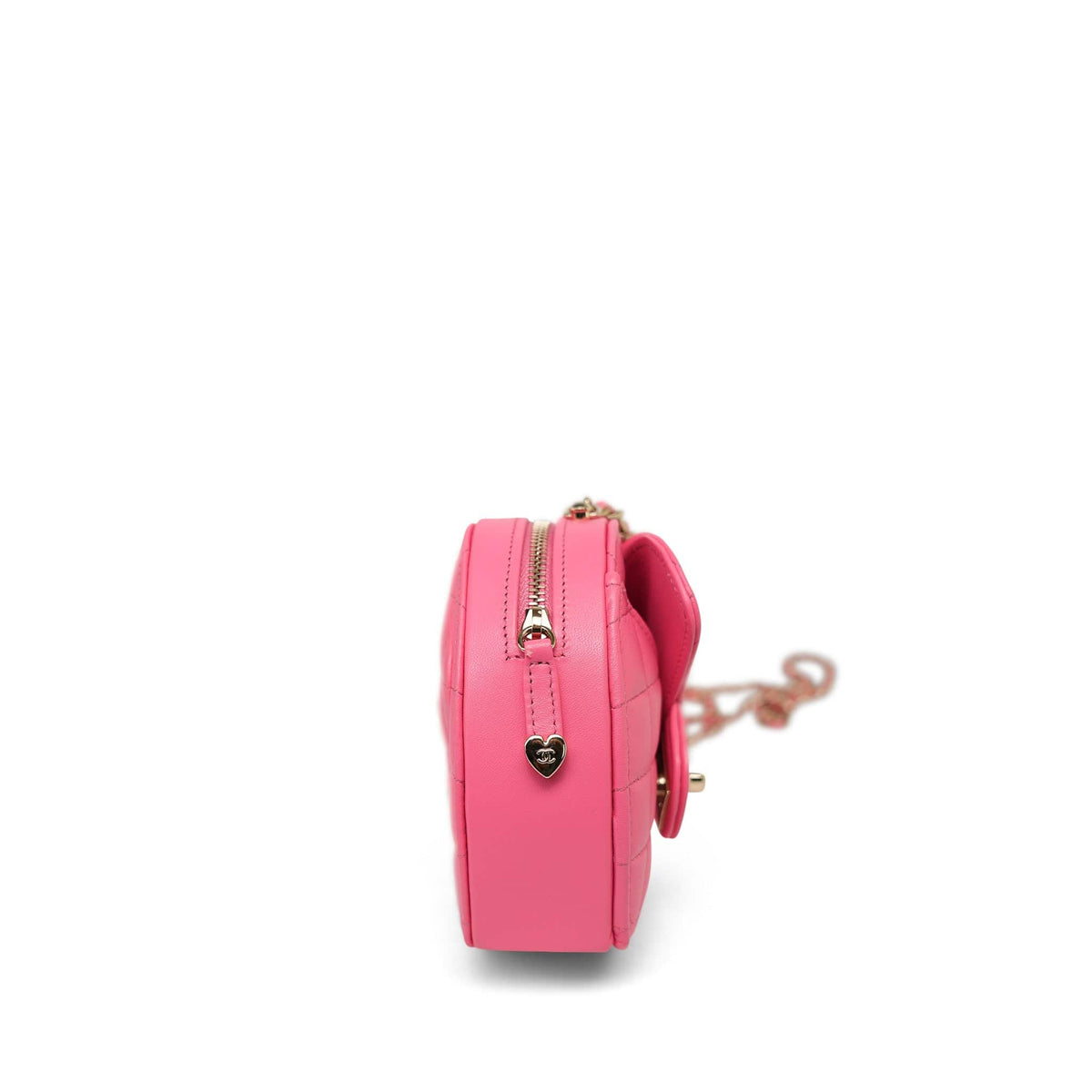 22S CC In Love Pink Lambskin Quilted Small (Clutch on Chain) Heart Bag LGHW