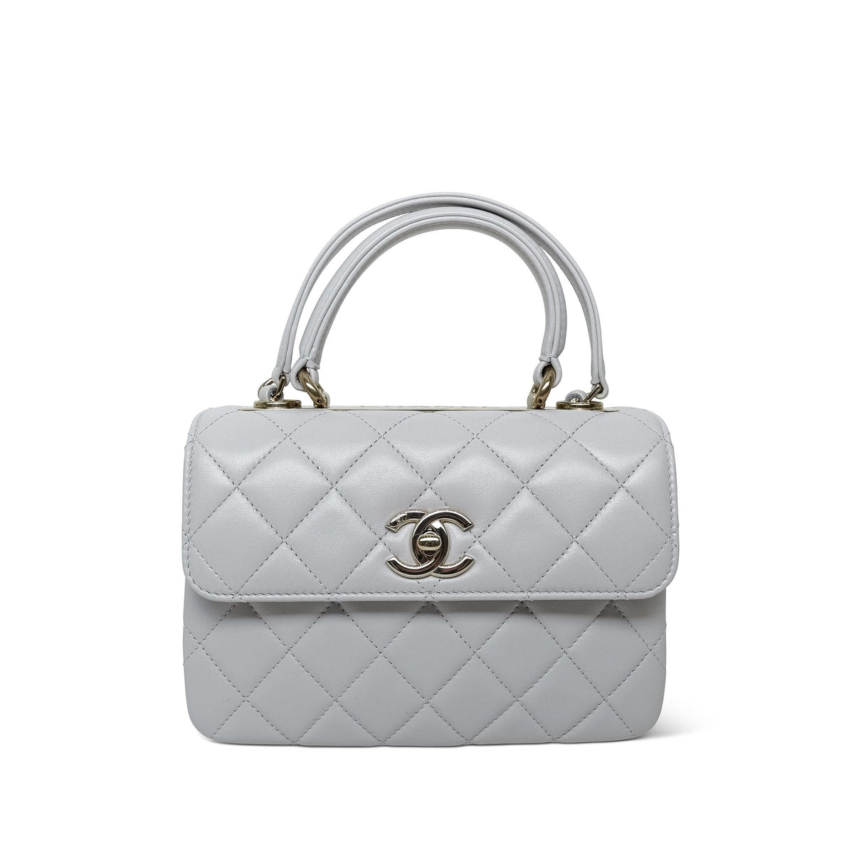 25C Light Grey Lambskin Quilted Trendy CC Mini Light Gold Hardware