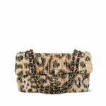 Product image 1 of 13: Leopard Print Tweed Souplissimo Maxi Flap Small Light Gold Hardware