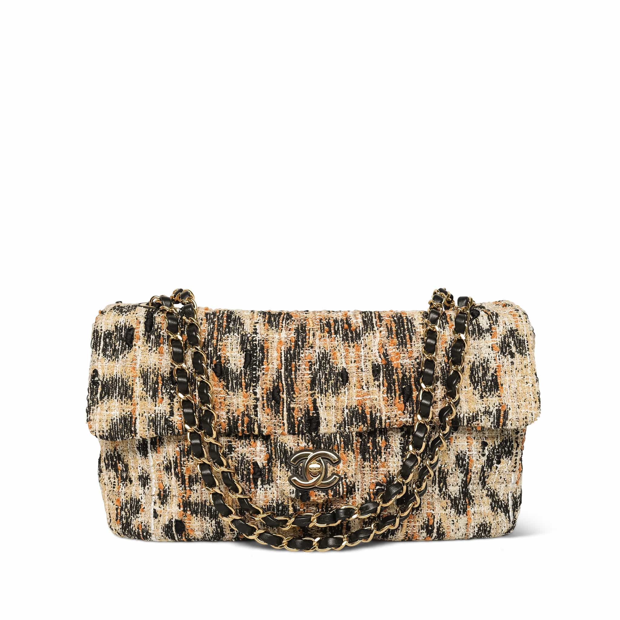 Product image 1 of 13: Leopard Print Tweed Souplissimo Maxi Flap Small Light Gold Hardware
