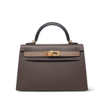 Product image 6 of 15: Mini Kelly Sellier Tri-Color Ecorce Etoupe Black Epsom Gold Plated B Stamp