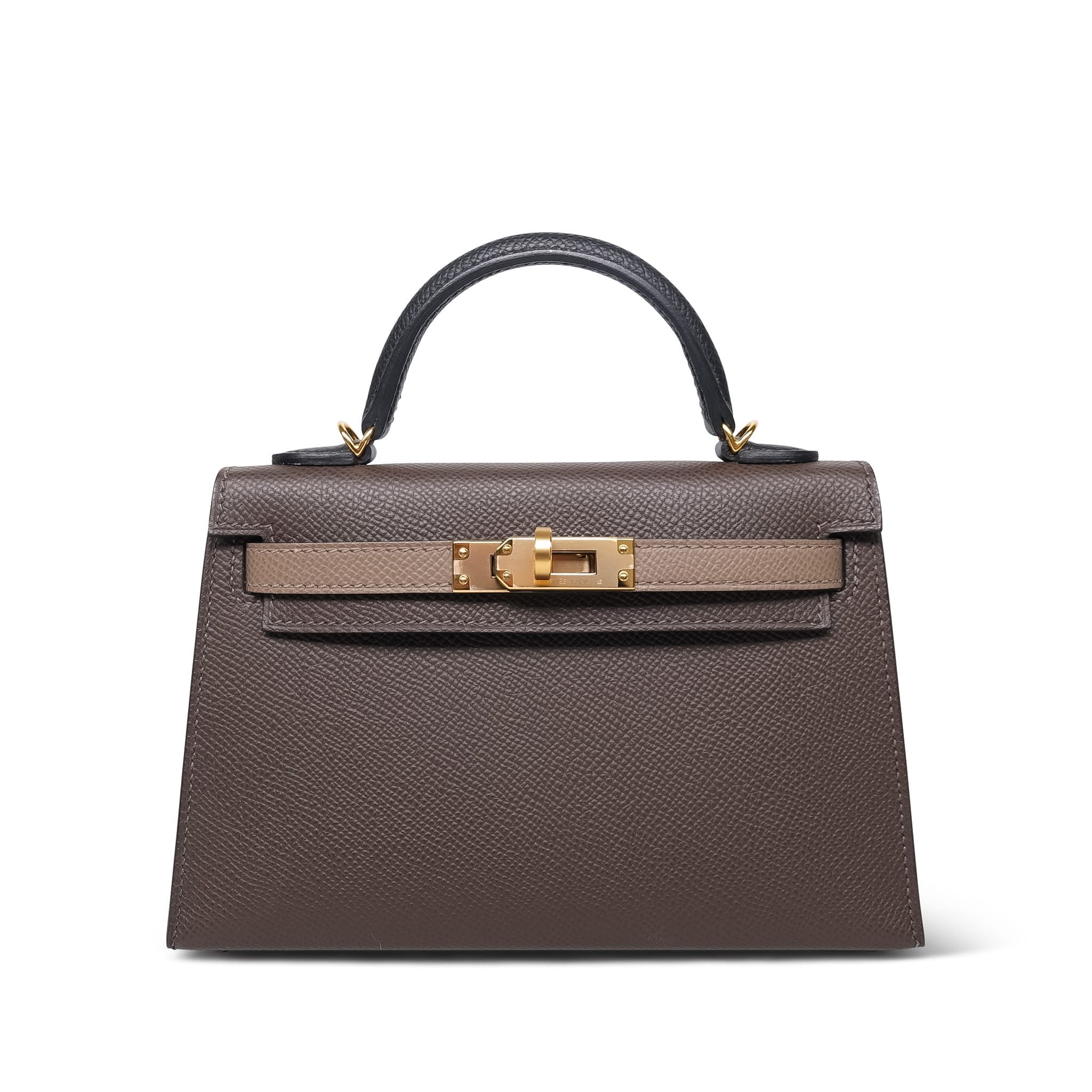 Product image 6 of 15: Mini Kelly Sellier Tri-Color Ecorce Etoupe Black Epsom Gold Plated B Stamp