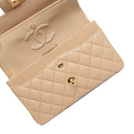Product image 12 of 15: Beige Clair Caviar Quilted Double Flap Small Gold HW