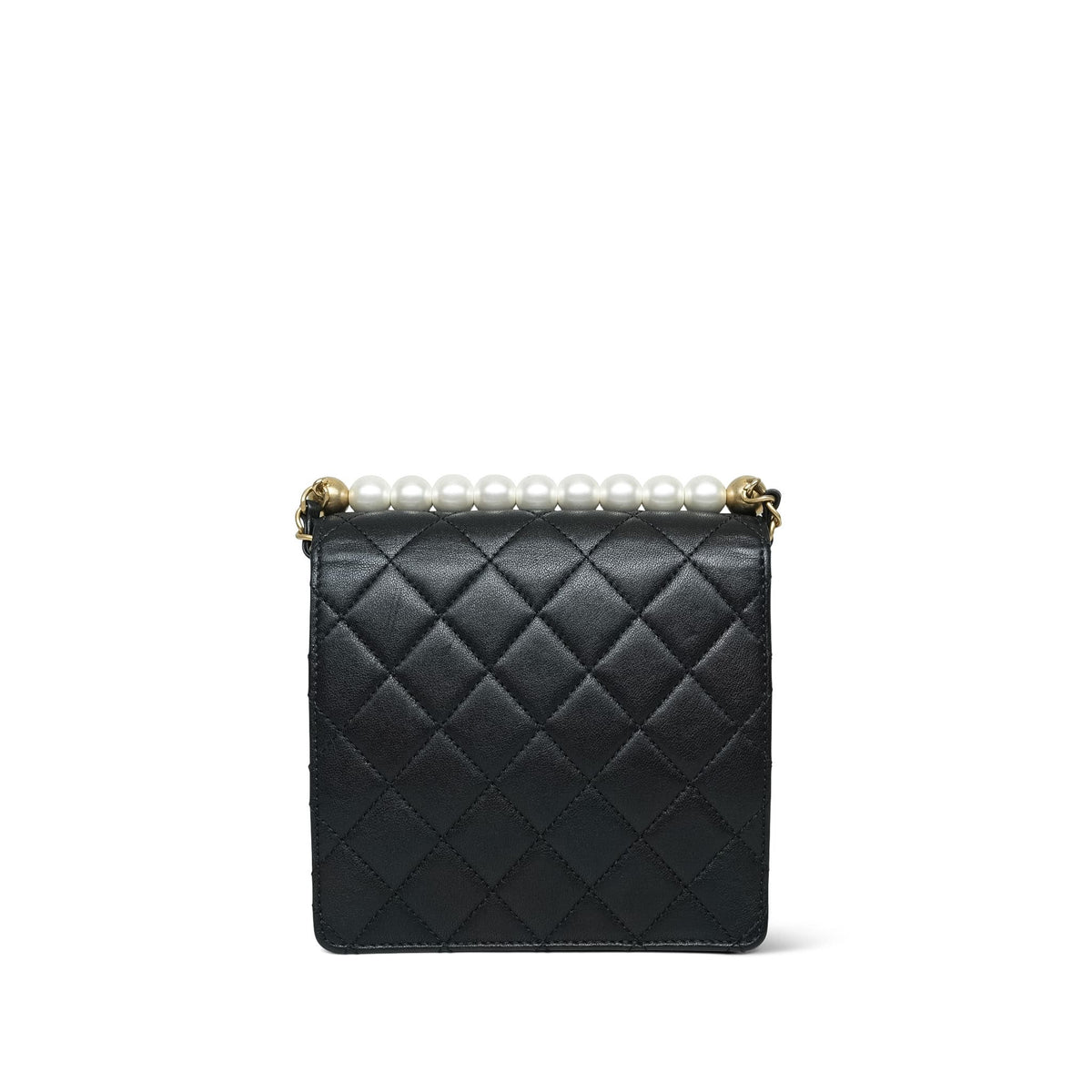 19S Black Lambskin Quilted Chic Pearls Flap Bag AGHW
