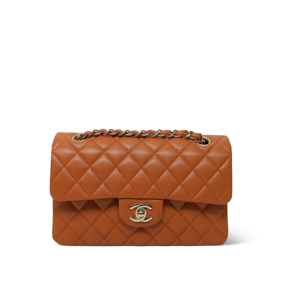21A Caramel/Light Brown Caviar Quilted Classic Flap Small Light Gold Hardware