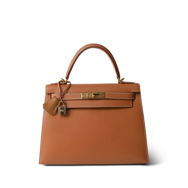Kelly 28 Sellier Natural Chamonix Gold Plated D Square Stamp