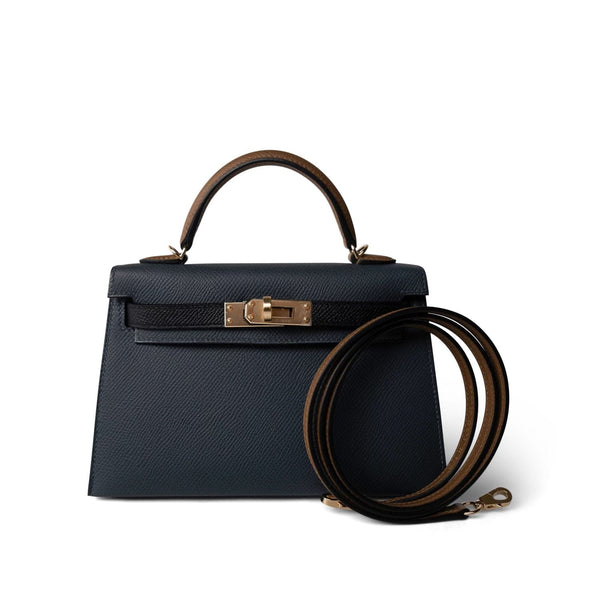 Mini Kelly Sellier Tri-Color Gris Misty/Noir/Alezan Epsom Gold