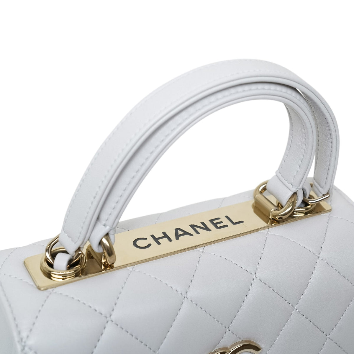 25C Light Grey Lambskin Quilted Trendy CC Mini Light Gold Hardware