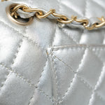 Product image 9 of 28: Silver Metallic Calfskin Quilted Classic Flap Medium Aged Gold Hardware