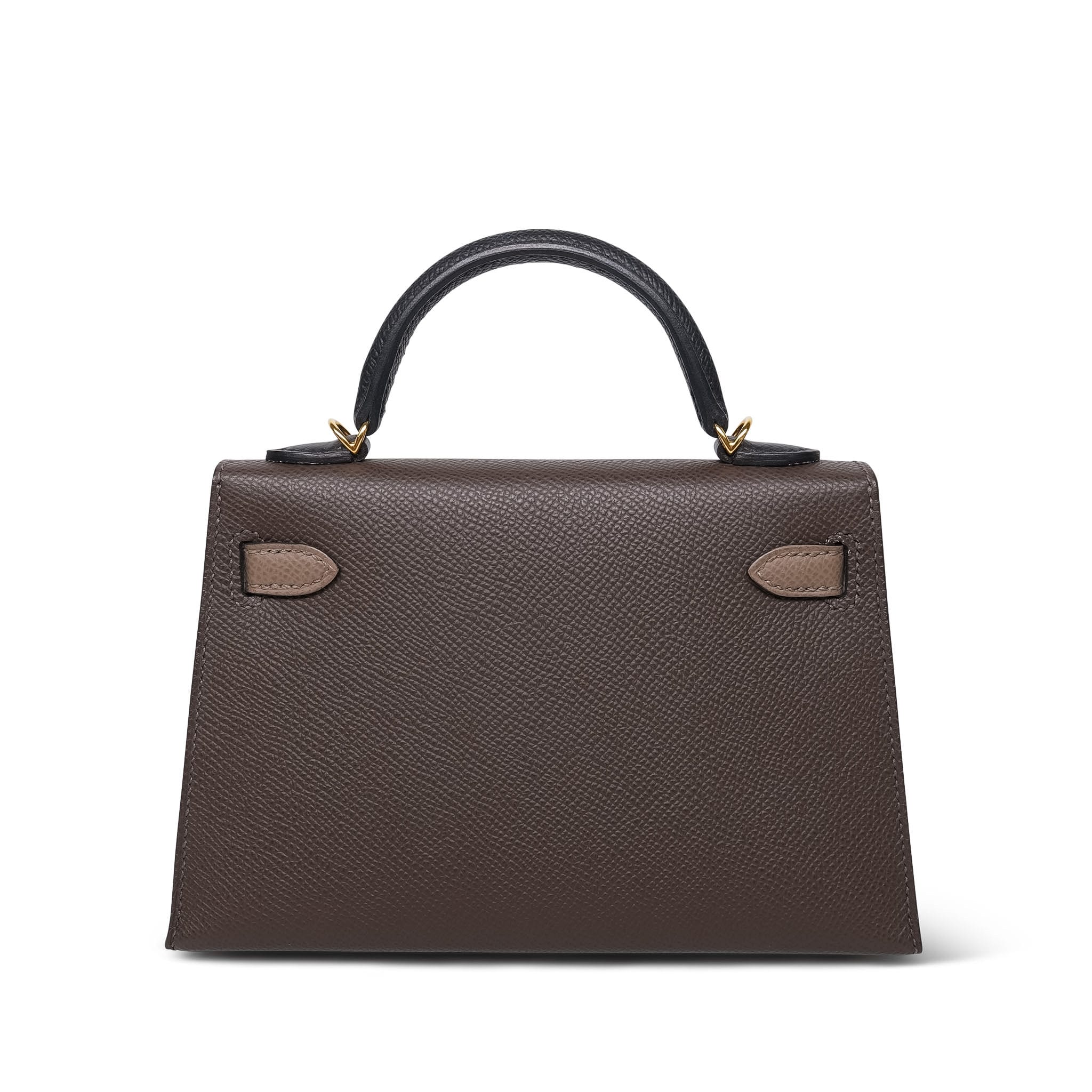 Product image 8 of 15: Mini Kelly Sellier Tri-Color Ecorce Etoupe Black Epsom Gold Plated B Stamp