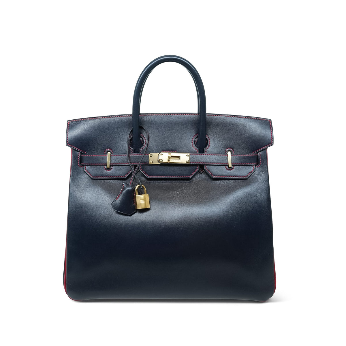 HAC 32 Navy/Red Contrast Stitching Box Calfskin Gold Plated C Square Stamp
