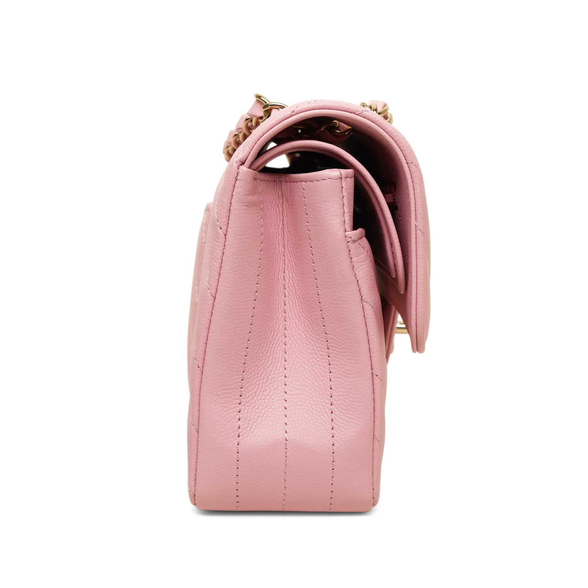 21S Sakura Pink Chevron Classic Flap Small Light Gold Hardware