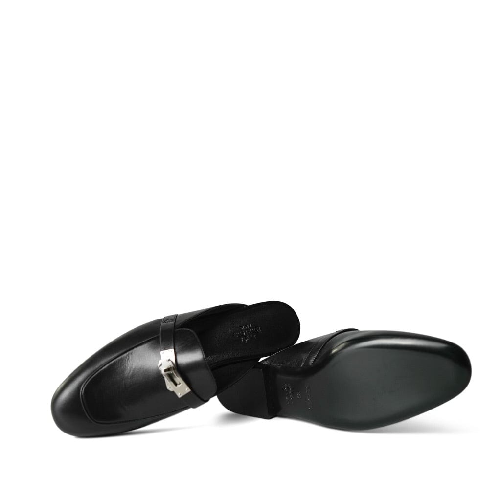 Black Oz Mule Sandals Palladium Plated Hardware Size 39